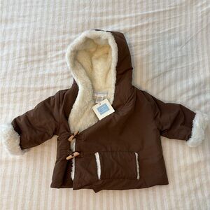 Janie and Jack Brown Puffer Jacket with Faux Fur Trim